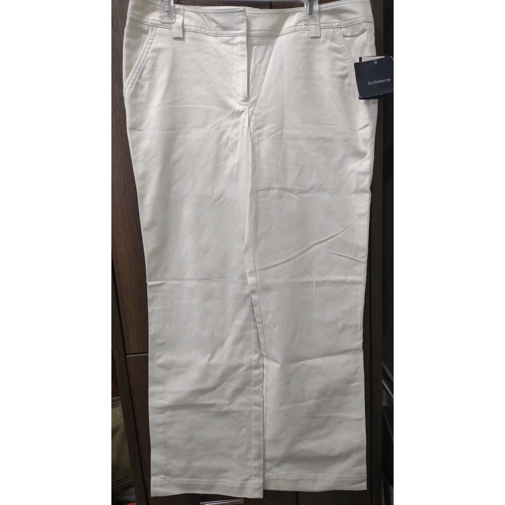 Liz Claiborne Womens‎ Audra Pants Stretch Straight Mid Rise Zip Off White Sz 14